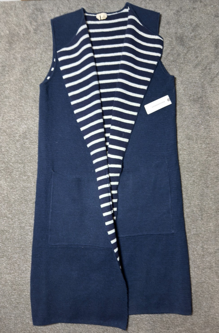 Anthropologie MOTH Pop Print Longline Sweater Vest Navy White Stripe OS Open NWT